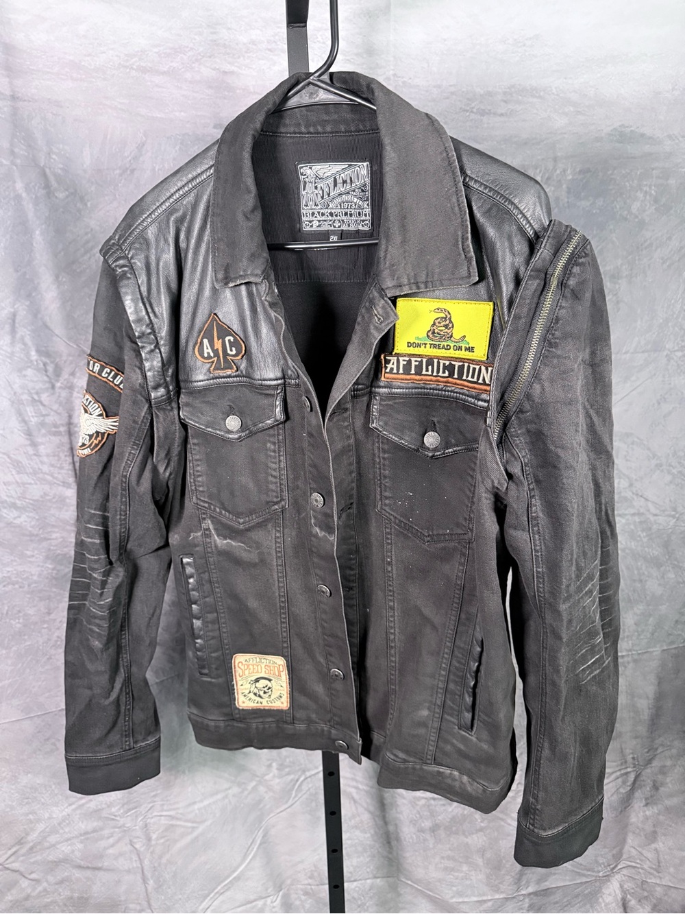 Affliction Black Men’s Military-Style Patch Jacket - worn by Randy Couture